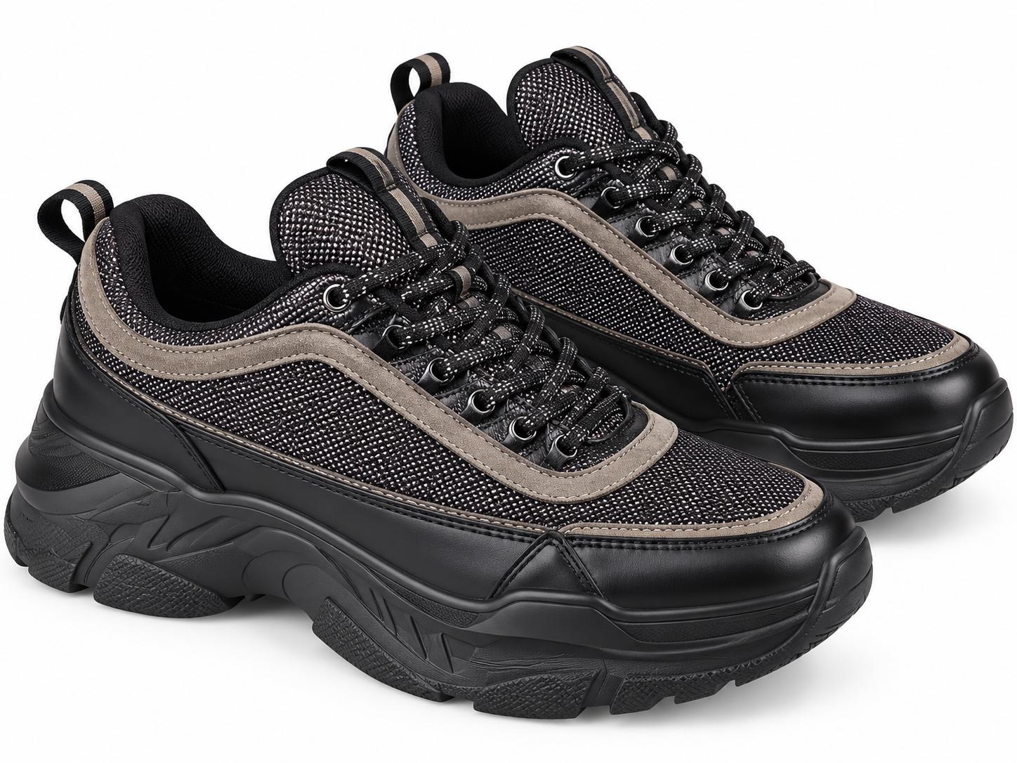 Black Taupe Chunky Sneakers — Women Shoes at Owens International