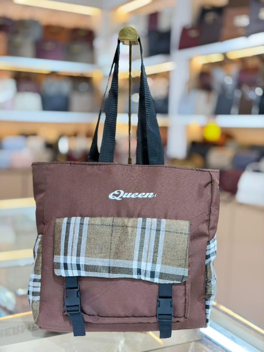Brown Plaid Queen Tote — Women Bags at Owens International