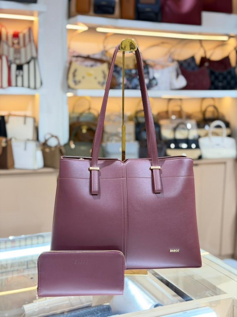Burgundy Tote & Wallet Set — Women Bags at Owens International
