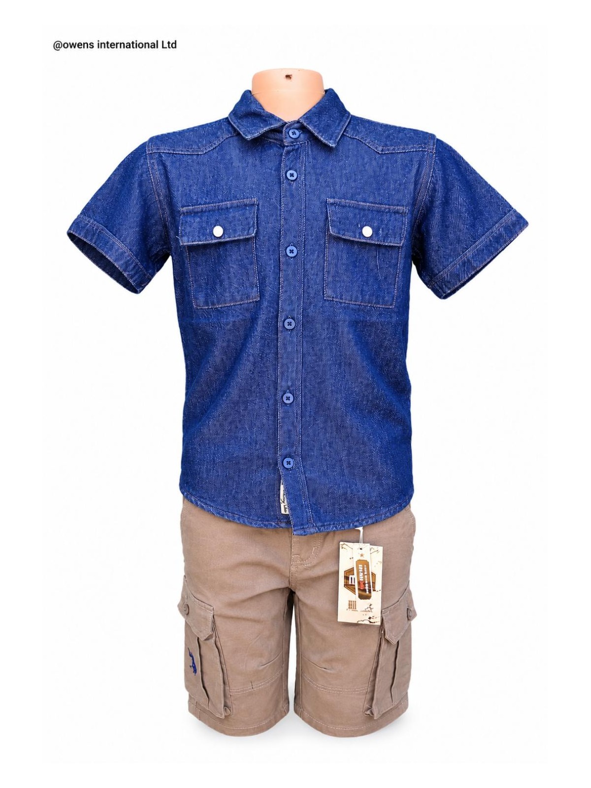 Denim Shirt & Cargo Shorts Set