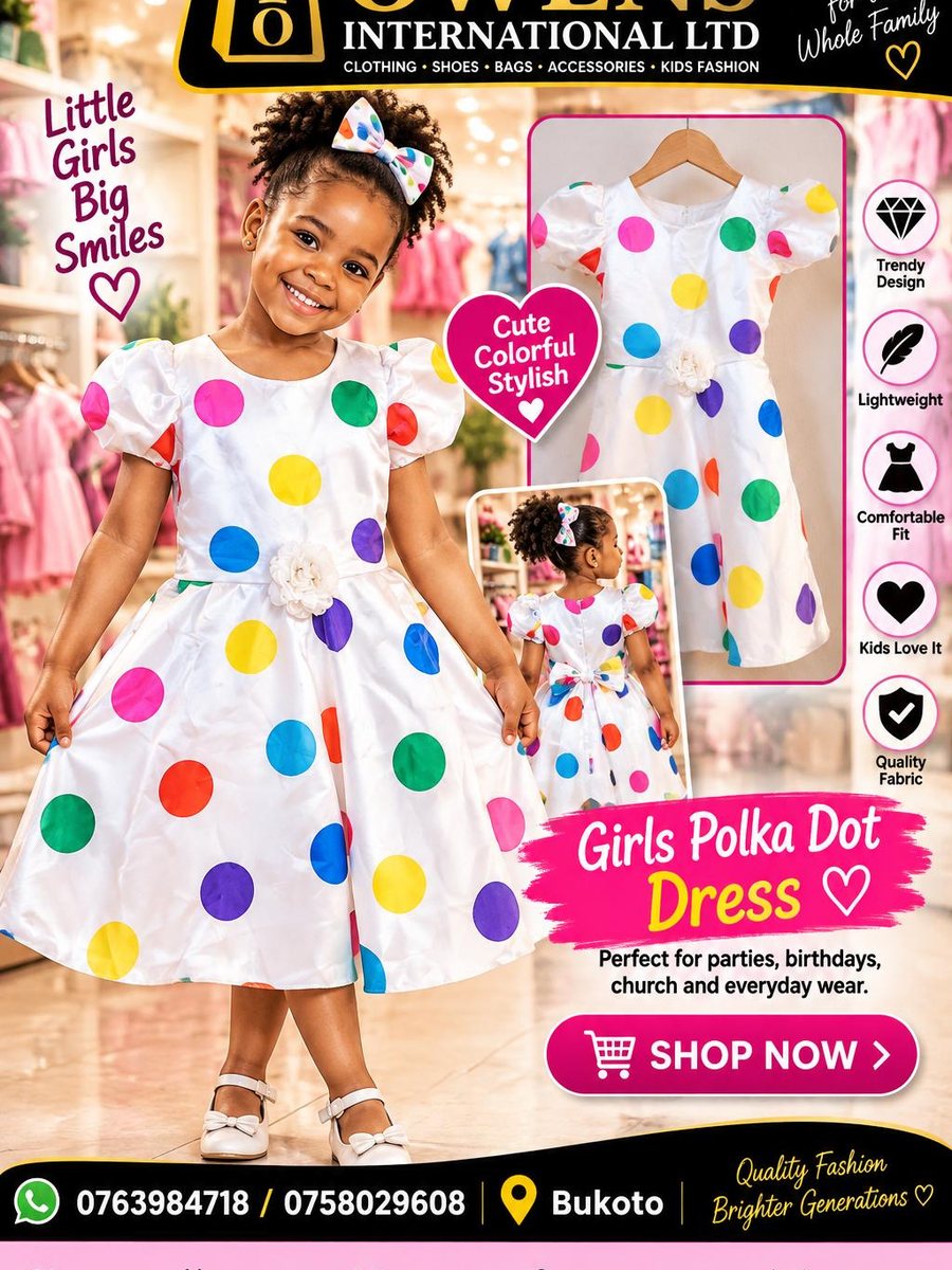 Girls Colour Polka Dress — Kids Clothes at Owens International