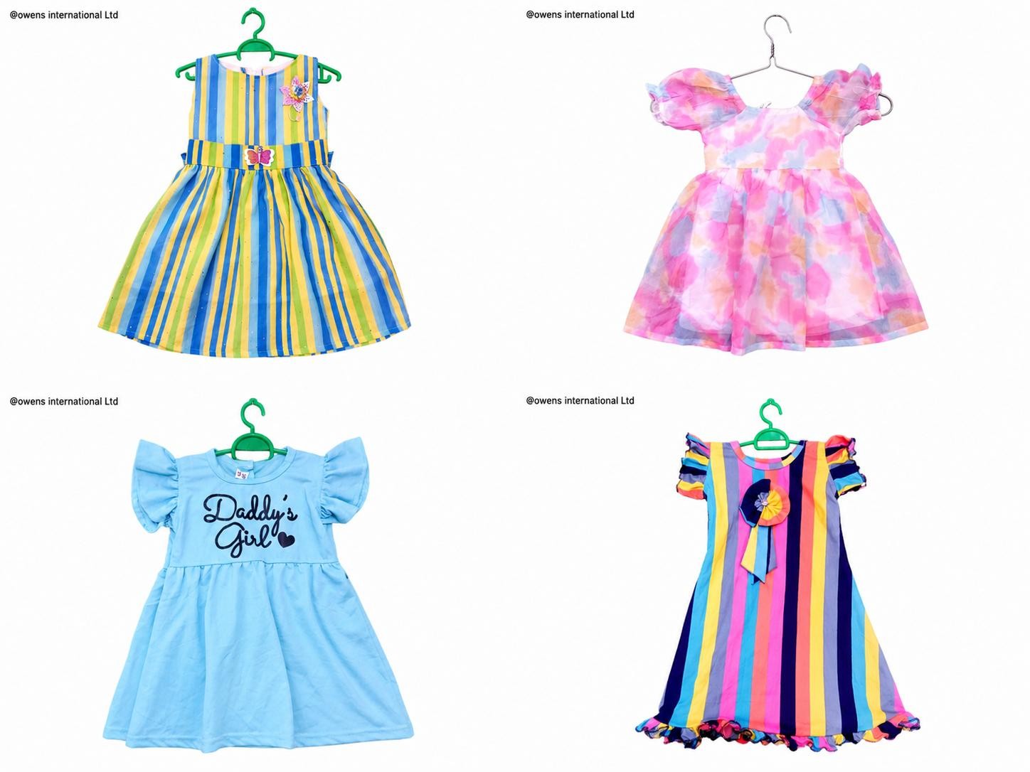Girls’ dresses on display at Owens International