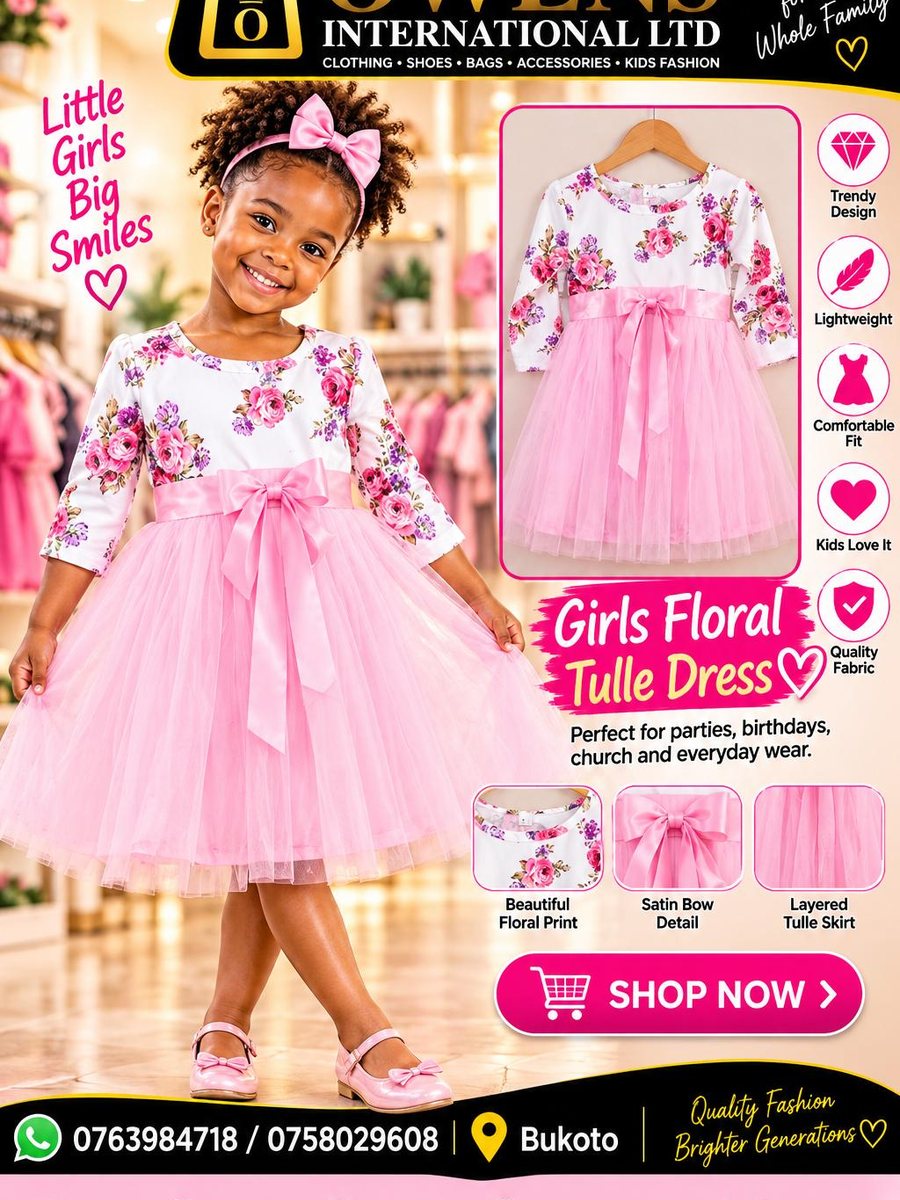 Girls Floral Tulle Dress — Kids Clothes at Owens International