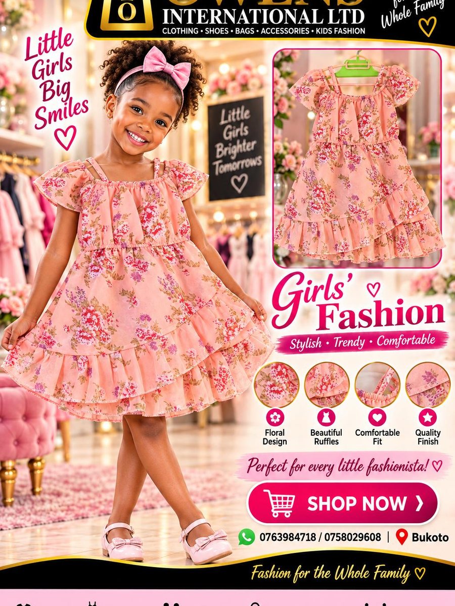 Girls Peach Floral Dress — Kids Clothes at Owens International