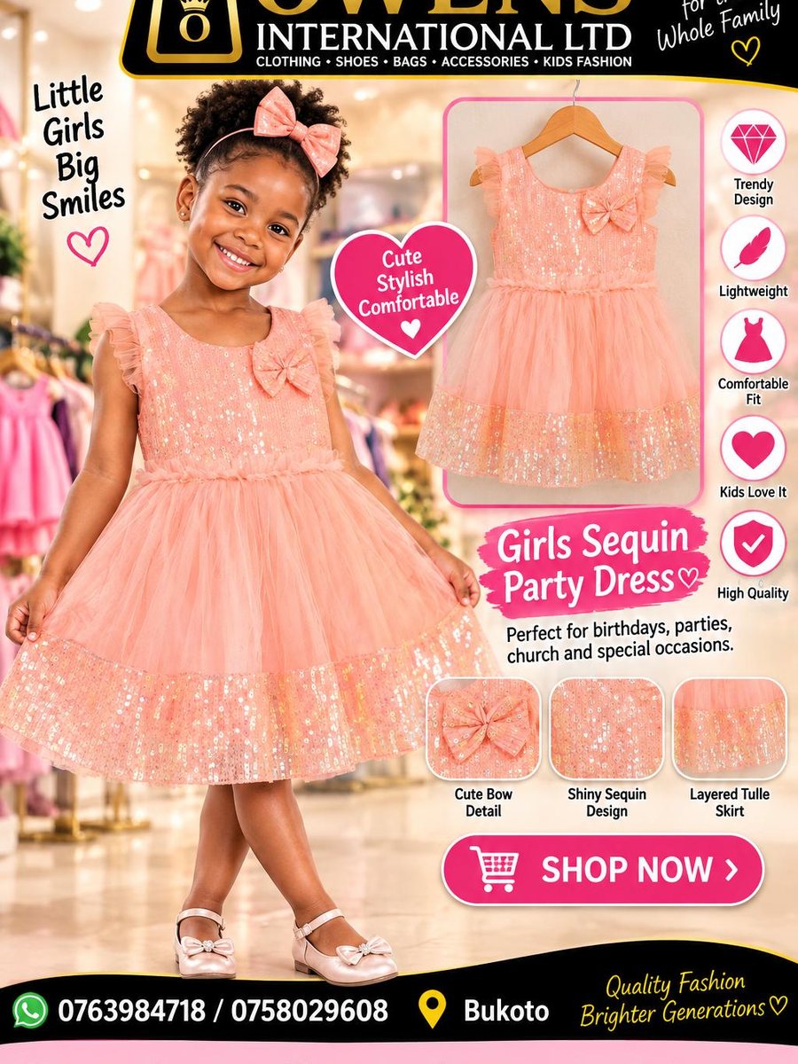 Girls Peach Sequin Dress — Kids Clothes at Owens International