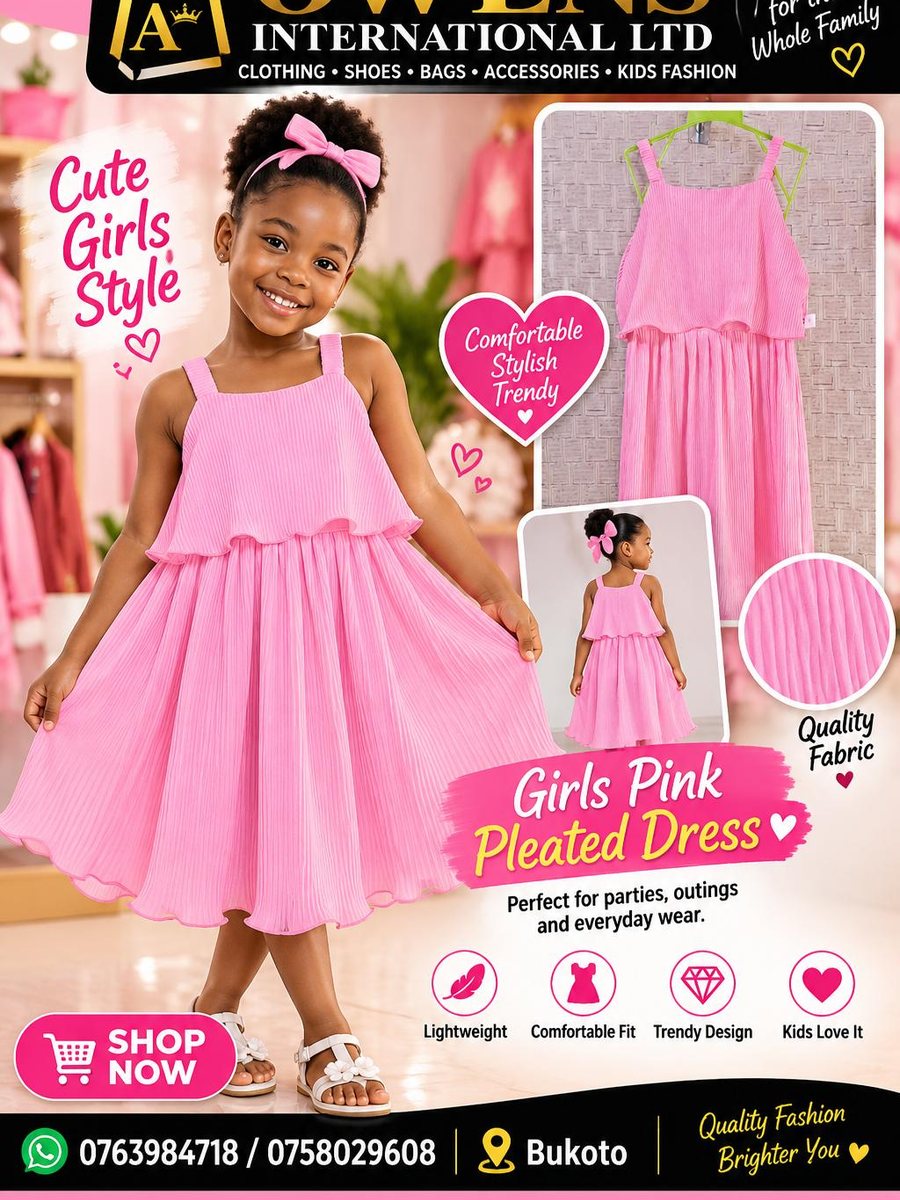 Girls Pink Pleated Dress — Kids Clothes at Owens International