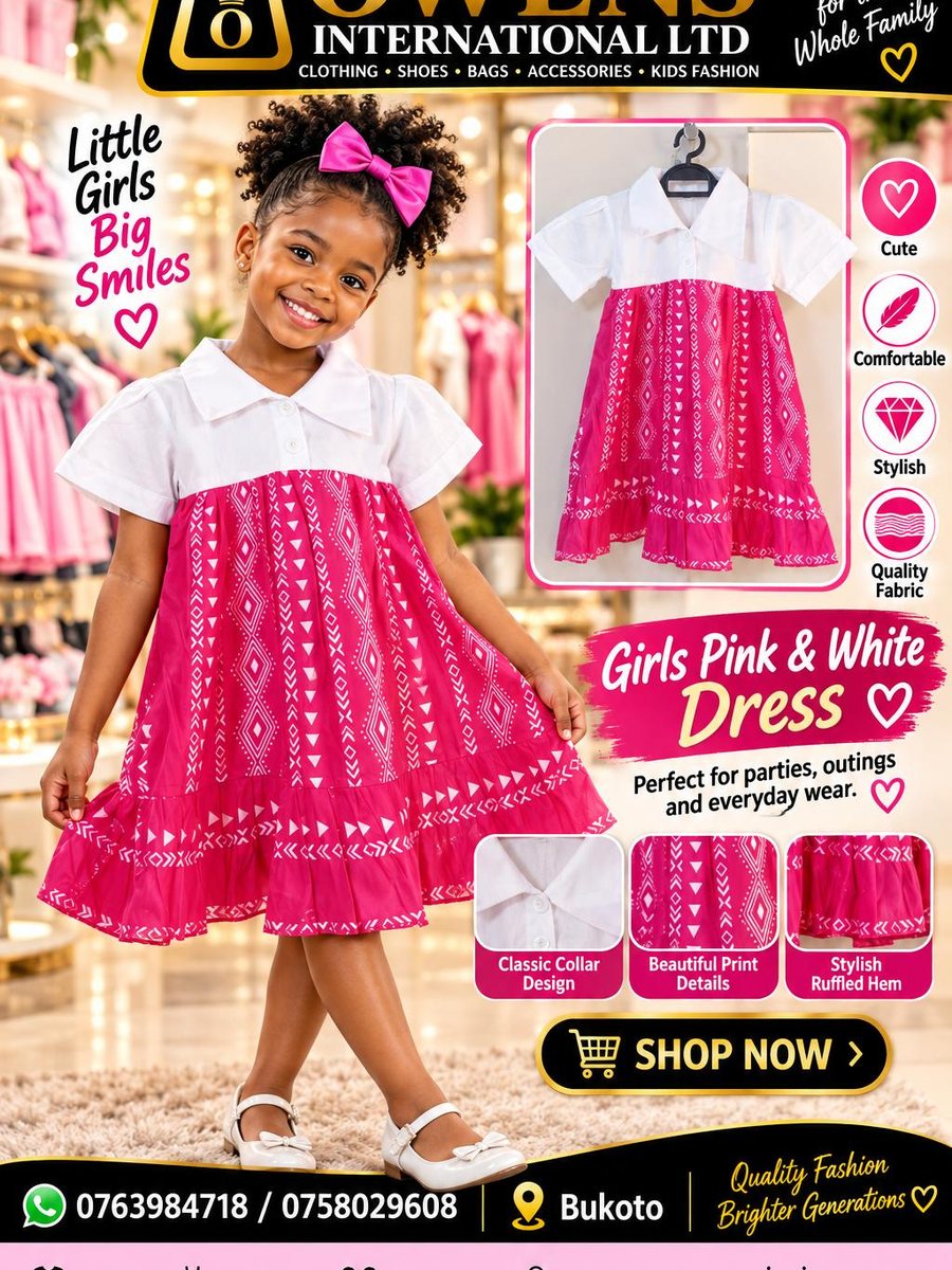 Girls Pink Print Dress — Kids Clothes at Owens International