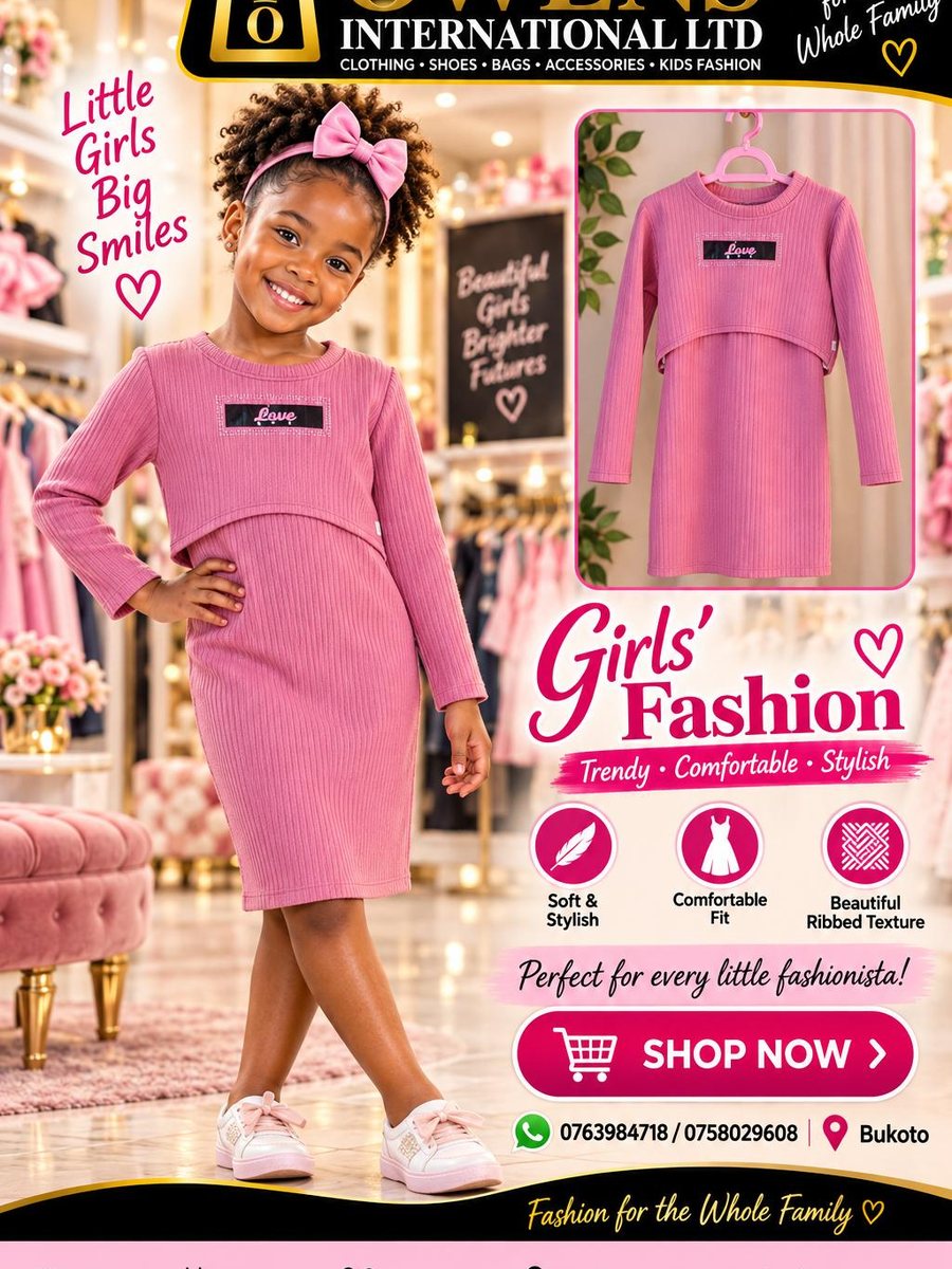 Girls Pink Ribbed Dress — Kids Clothes at Owens International