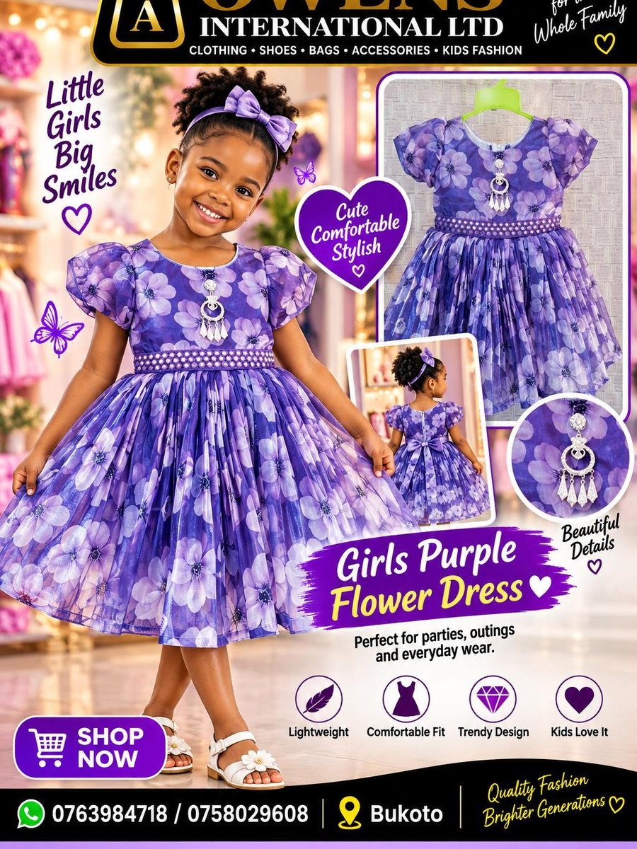 Girls Purple Flower Dress — Kids Clothes at Owens International