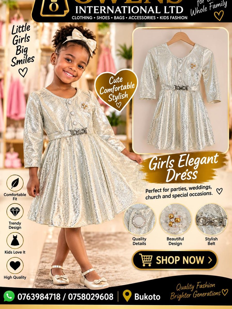 Girls Silver Elegant Dress — Kids Clothes at Owens International