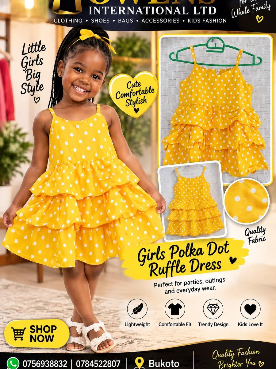 Girls Yellow Polka Dress — Kids Clothes at Owens International