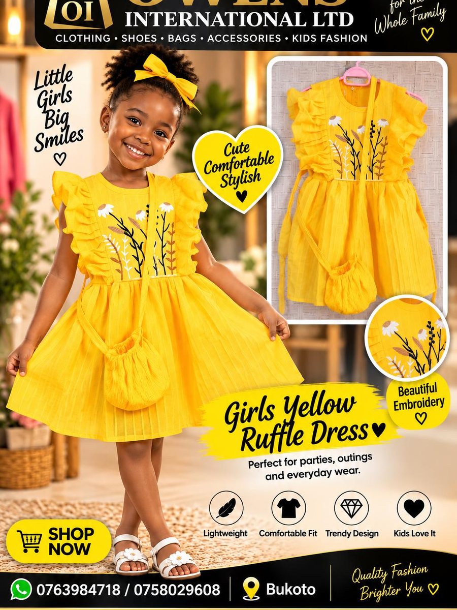 Girls Yellow Ruffle Dress — Kids Clothes at Owens International