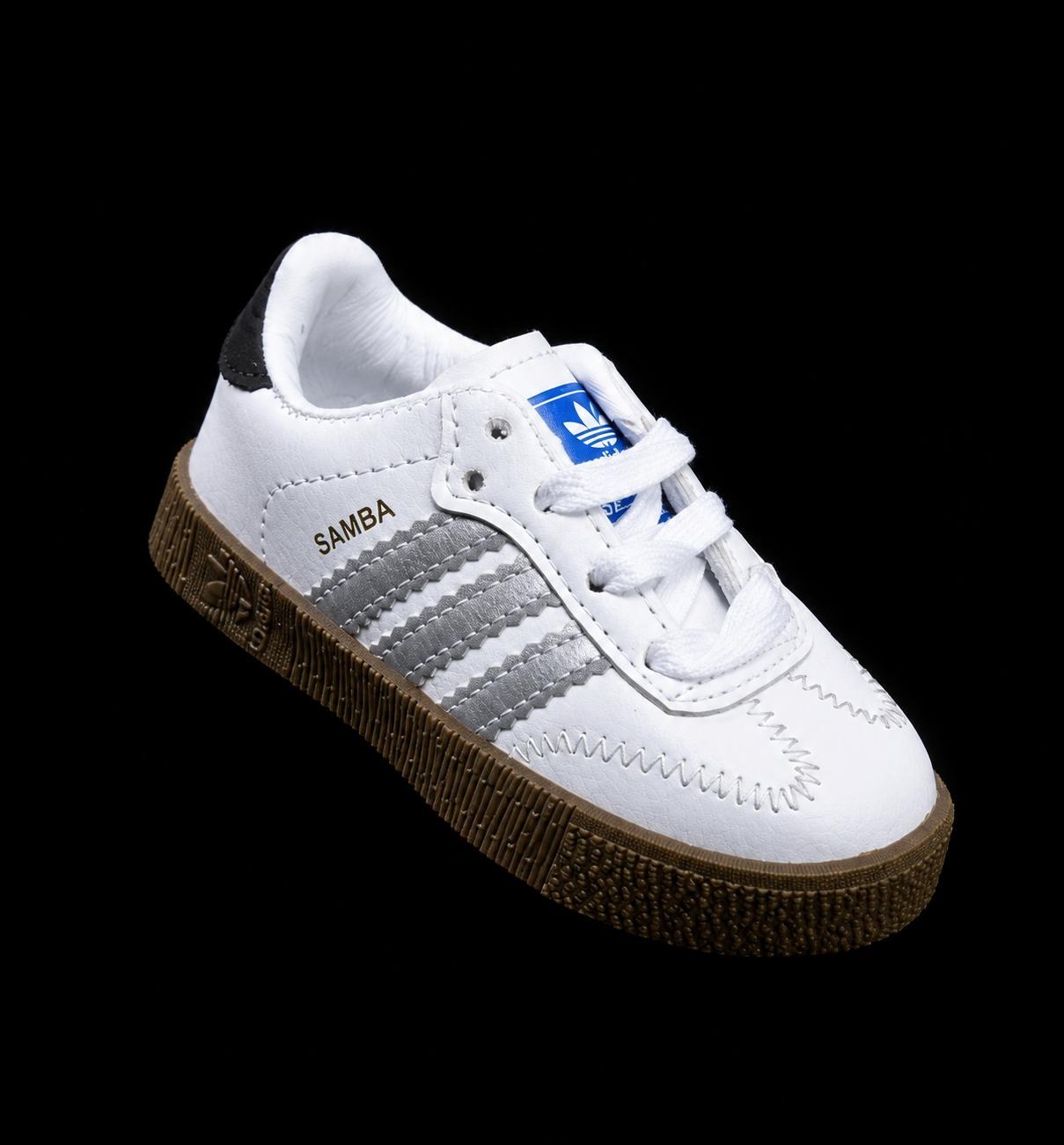 White Silver Stripe Sneakers — Kids Shoes at Owens International